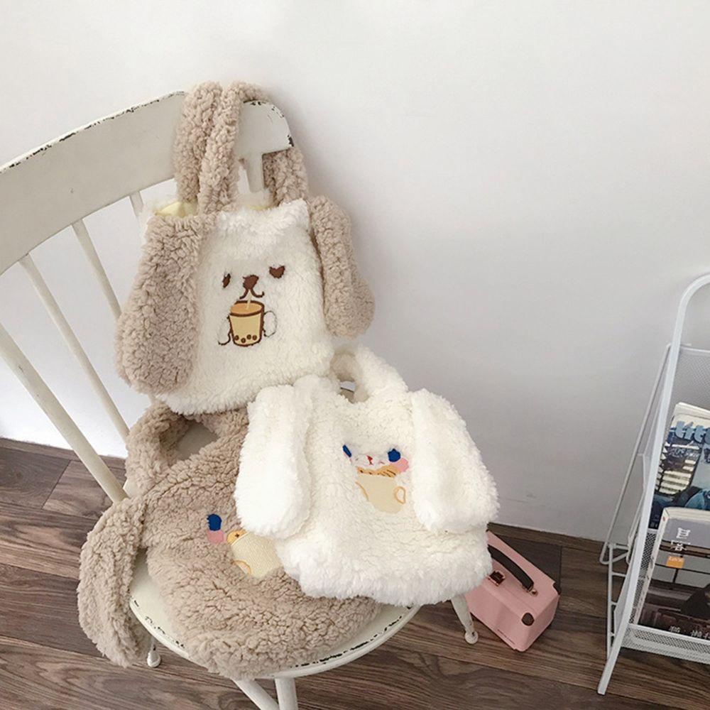 PINEVN Túi Đeo Chéo Lông Xù Đính Tai Dài Họa Tiết Hoạt Hình Dễ Thương Thời Trang Mùa Đông