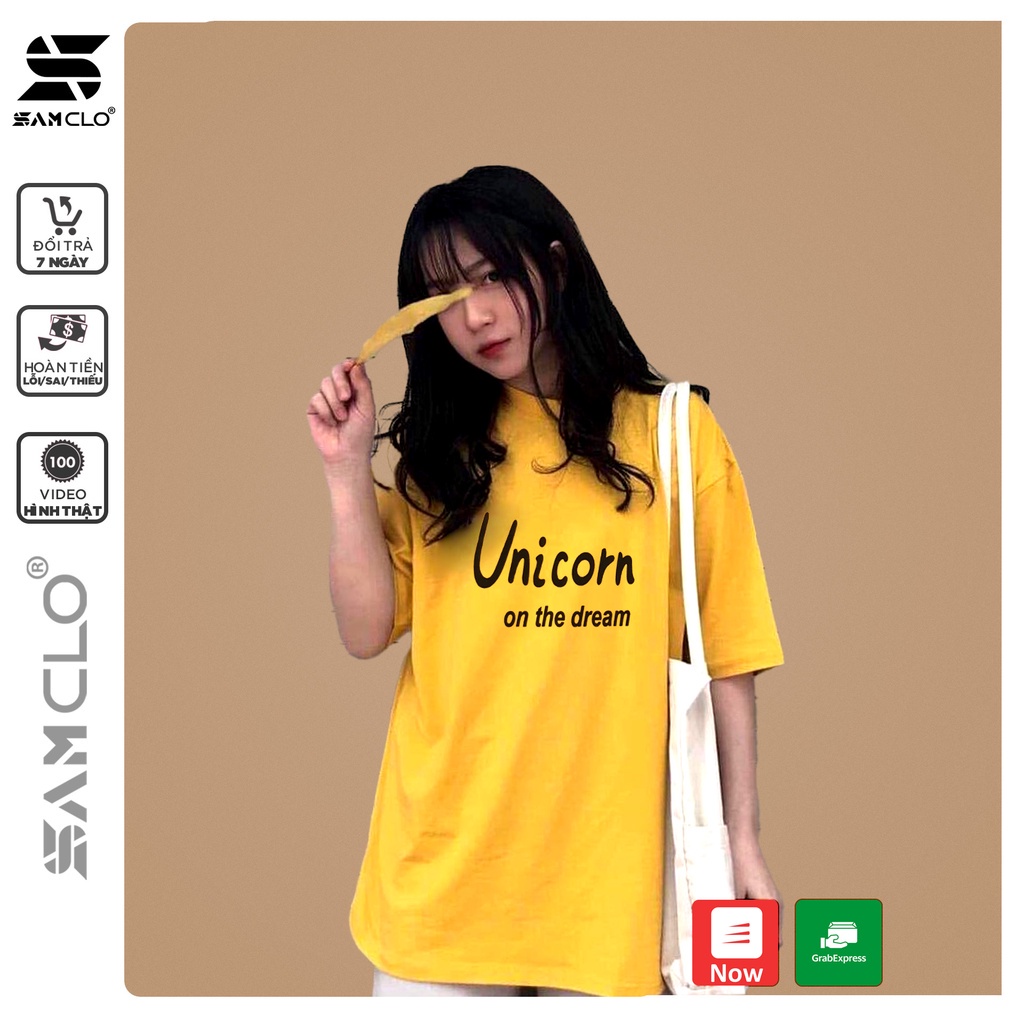 Áo thun tay lỡ nữ SAM CLO freesize phông form rộng dáng Unisex - mặc cặp, nhóm, lớp in hình CON NAI unicorn
