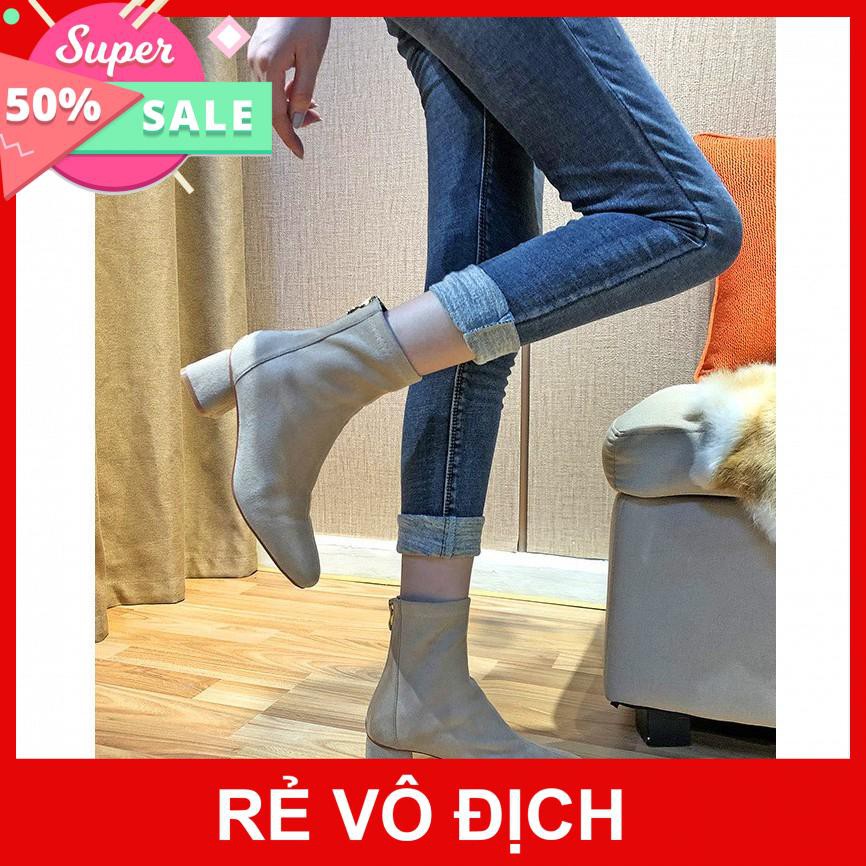 BH 6 tháng_Bốt nữ cao cấp_Bốt nữ cổ ngắn gót vuông da lộn cao cấp, ôm cổ chân siêu đẹp. Boot nữ sang trọng.