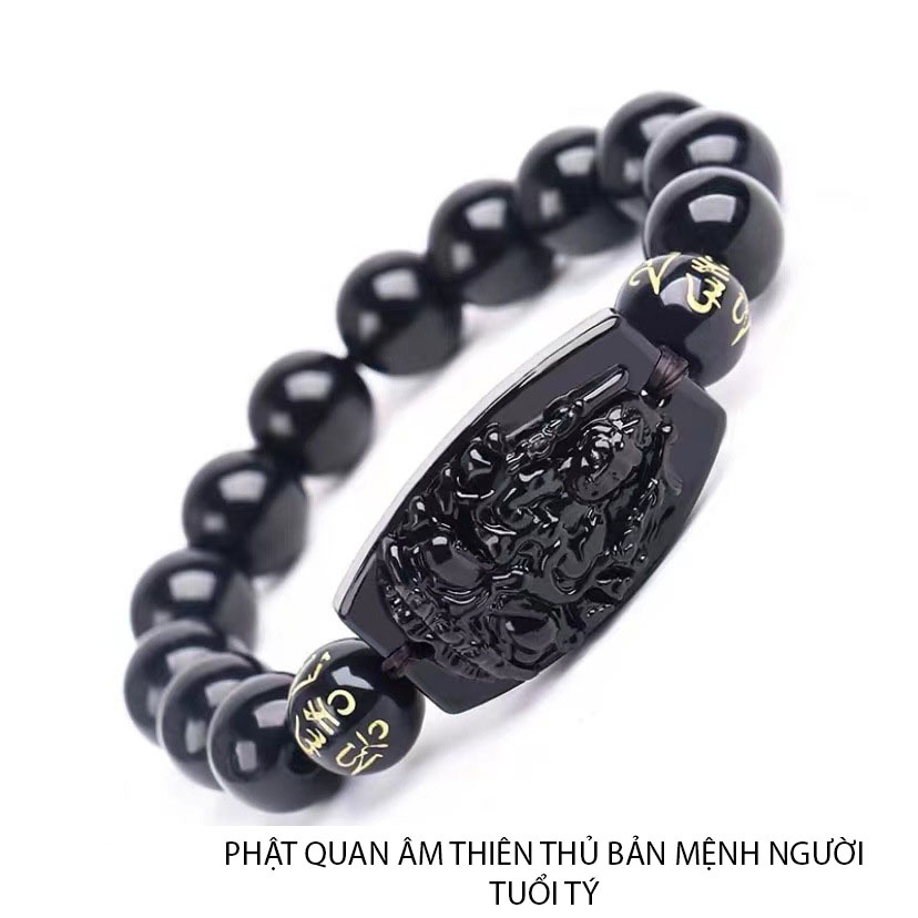 MIỄN PHI VẬN CHUYỂN - Vòng lắc tay mặt phật Đại Thế Chí Bồ Tát màu đen cao cấp - Phật bản mệnh người tuổi Ngọ