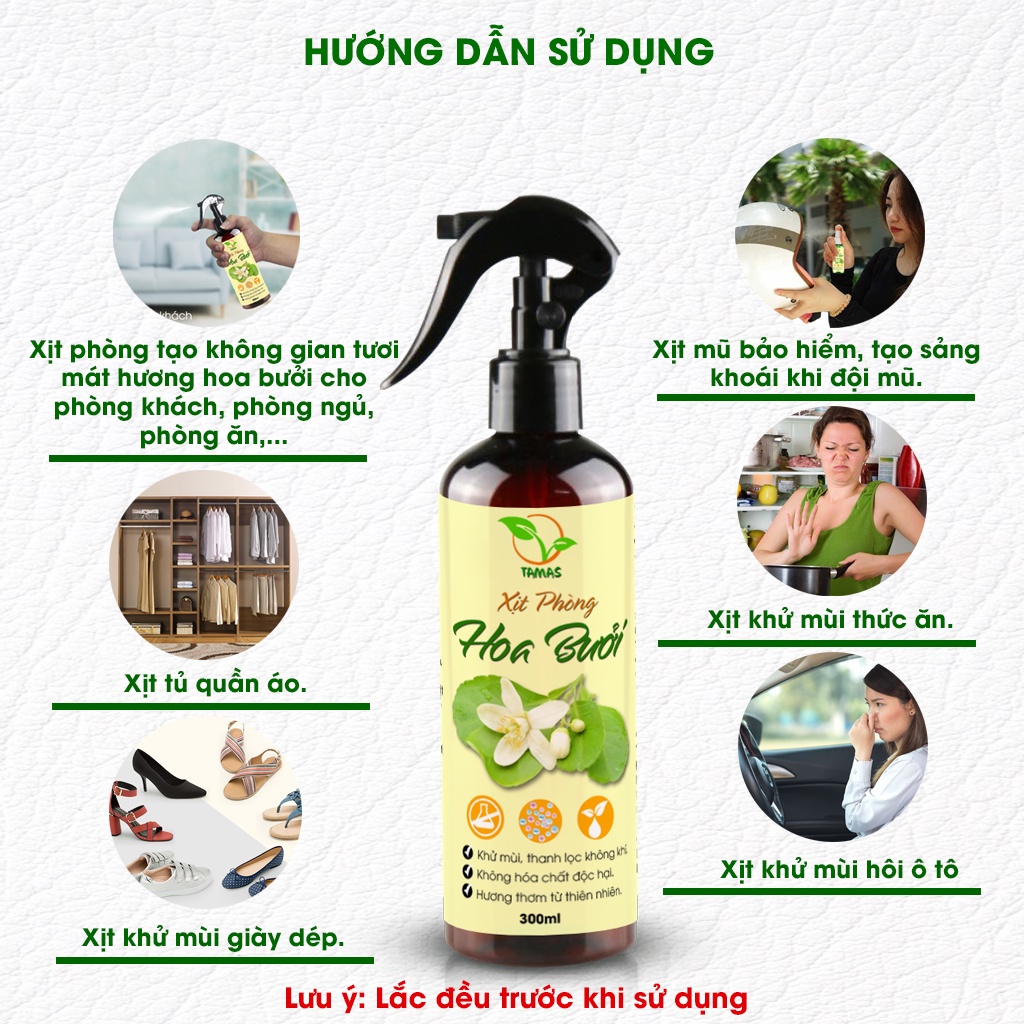 Xịt thơm phòng hương hoa Bưởi, khử mùi, làm thơm phòng, thư giãn, giải tỏa căng thẳng, thành phần 100% từ thiên nhiên.