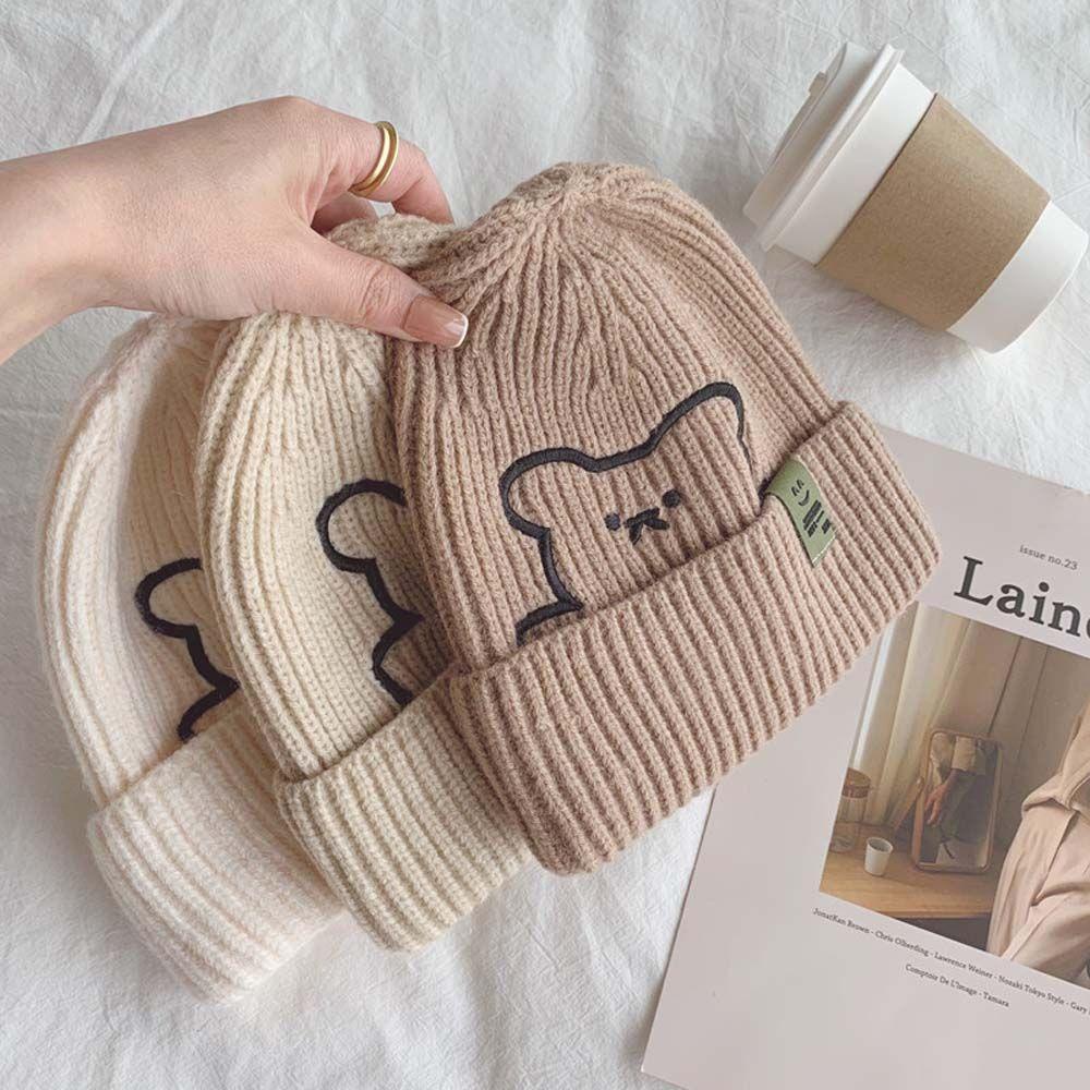 CLEOES Mũ Beanie Dệt Kim Thêu Hình Gấu Dễ Thương Cho Nữ