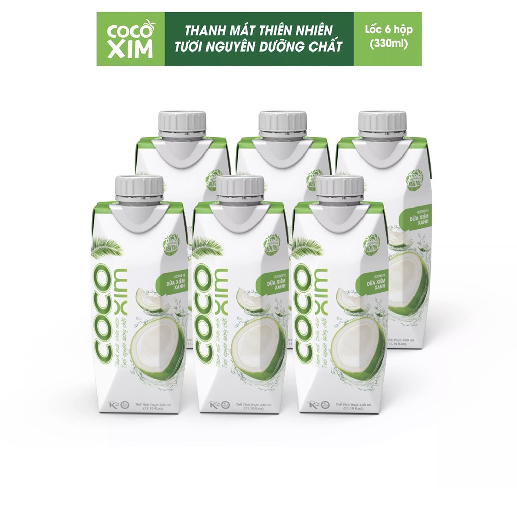 6 Hộp 330ml Nước Dừa Xiêm Xanh Cooxim Đóng Hộp