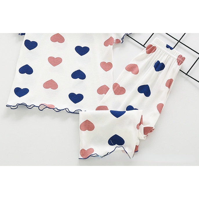 Bộ Đồ Ngủ Tay Ngắn + Quần short Phong Cách Hàn Quốc Dễ Thương Dành Cho Bé Gái 0-6 Tuổi