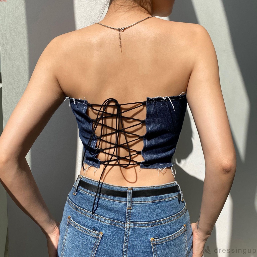 Áo denim hở lưng thời trang quyến rũ dành cho nữ