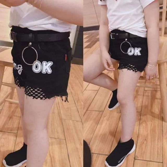 Short jean phối lưới cho bé gái