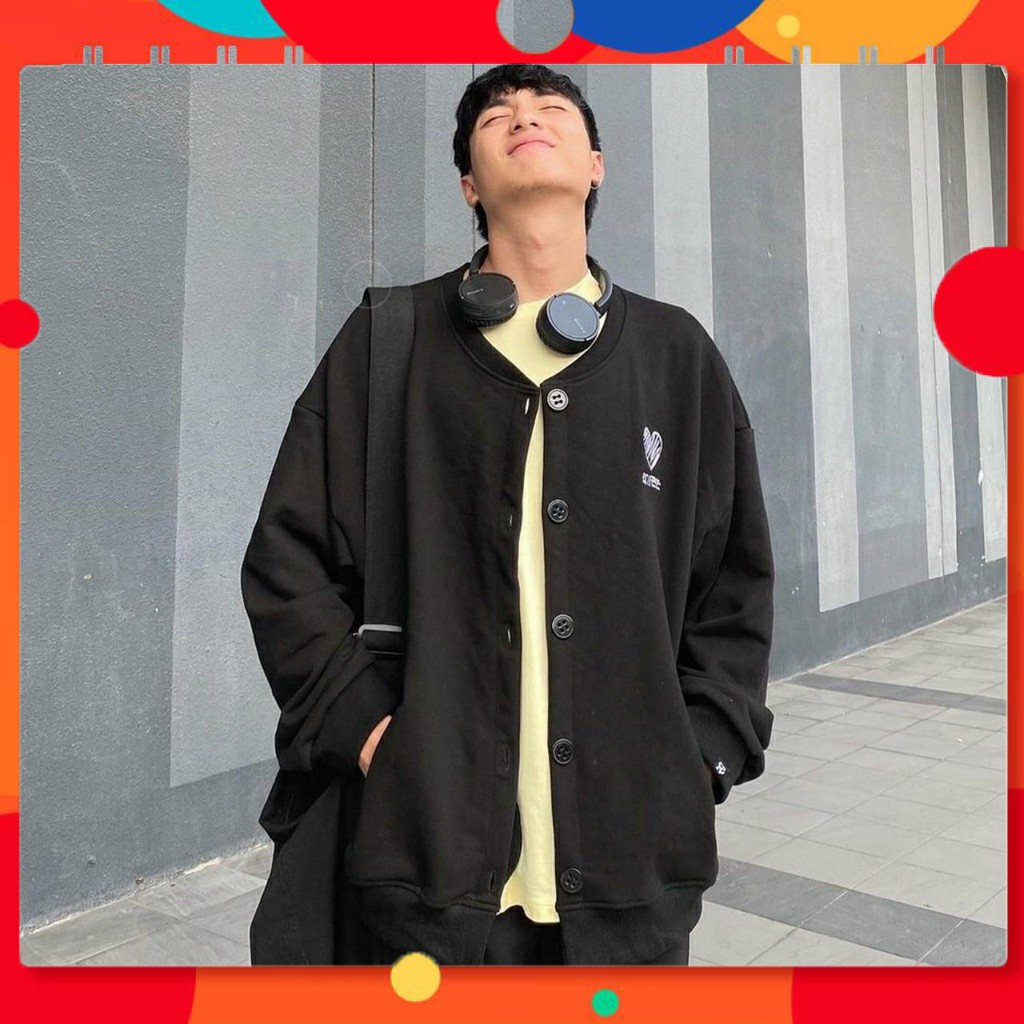 Áo khoác nỉ cardigan form rộng, áo khoác nỉ in hình họa tiết trái tim - KN14