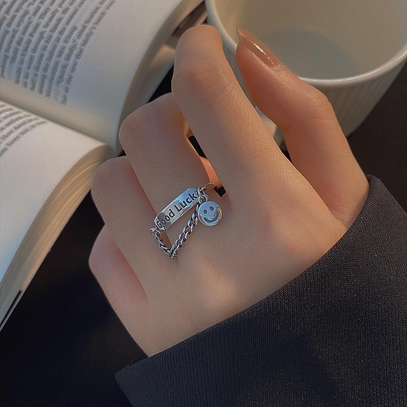 Set 2 nhẫn kim loại hình mặt cười thời trang cá tính cho nam và nữ