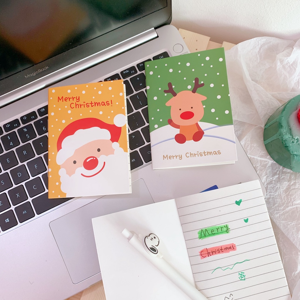 Sổ tay mini cute bỏ túi họa tiết giáng sinh, sổ ghi chép có dòng kẻ chủ đề noel