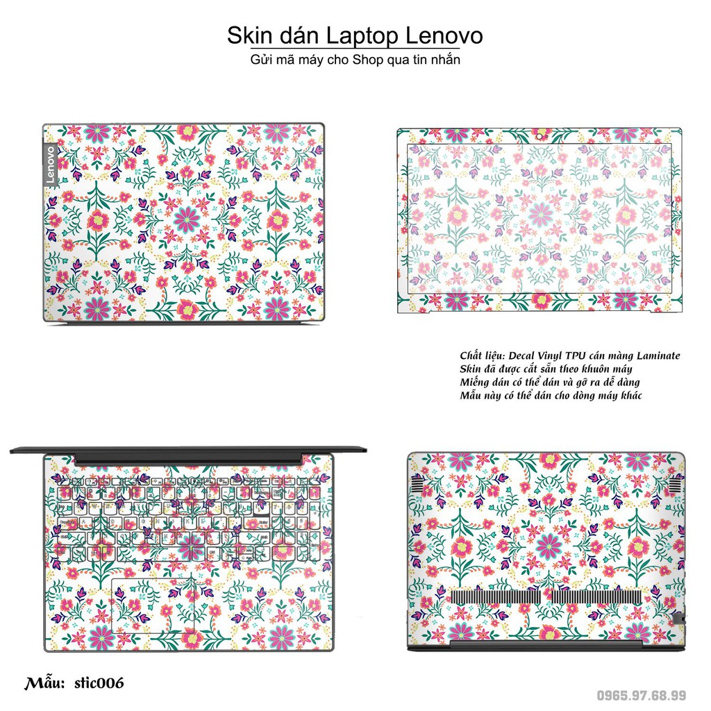 Skin dán Laptop Lenovo in hình Hoa văn sticker (inbox mã máy cho Shop)