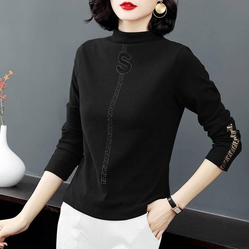 Áo thun tay dài cổ cao thời trang cho phụ nữ trung niên