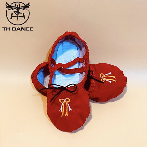 Giày múa Ballet trẻ em | Giày múa ballet màu đỏ thêu nơ