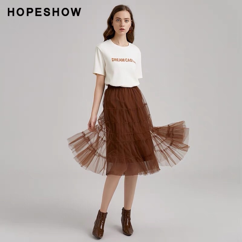 Chân váy nâu ren lưới Hopeshow