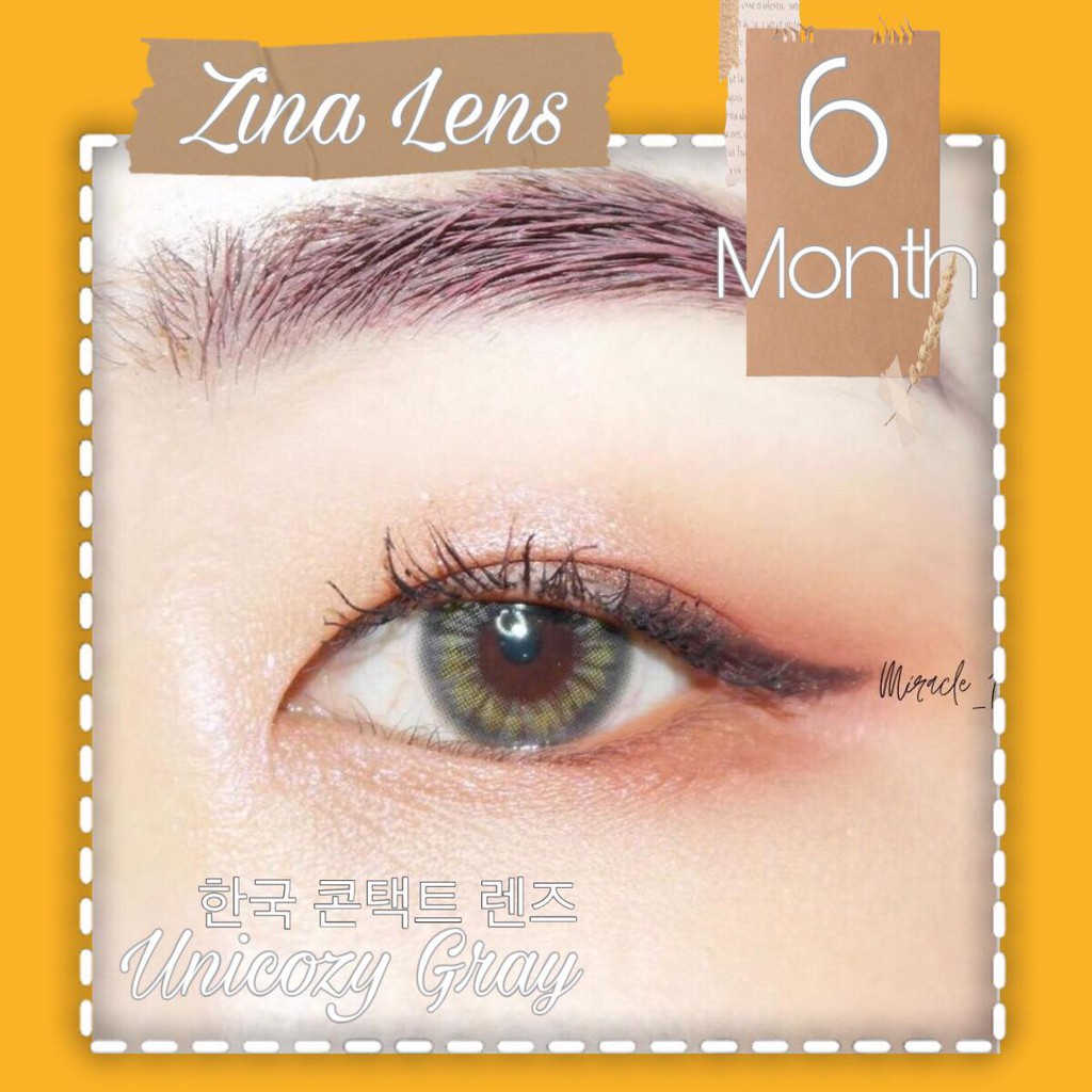 Lens 6 tháng. Kính áp tròng Hàn Quốc. Unicozy Gray. Đường kính 14.2mm