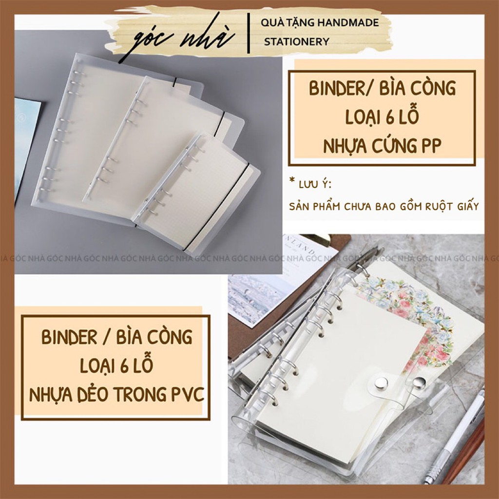 Binder bìa sổ còng nhựa cứng PP và bìa trong dẻo PVC loại 6 lỗ A6 A5 hàng cao cấp làm sổ planner bulletjournal Góc Nhà