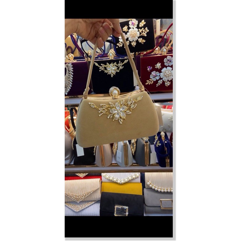 Clutch túi xách nữ đi tiệc nhung đá cao cấp