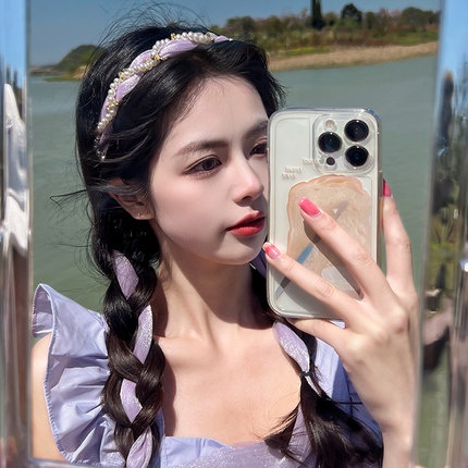 Cài tóc phối dây ruy băng nơ đính ngọc trai xinh xắn cho nữ