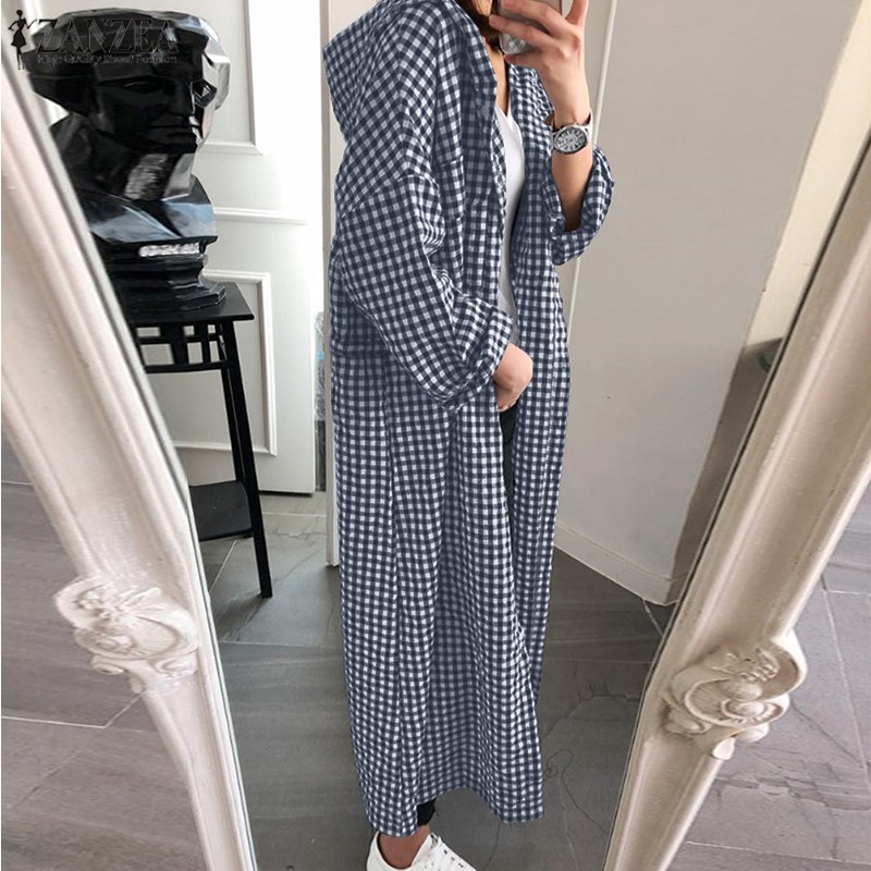 Áo Khoác ZANZEA Tay Dài Có Nón Họa Tiết Sọc Ca Rô Thời Trang Cho Nữ | BigBuy360 - bigbuy360.vn