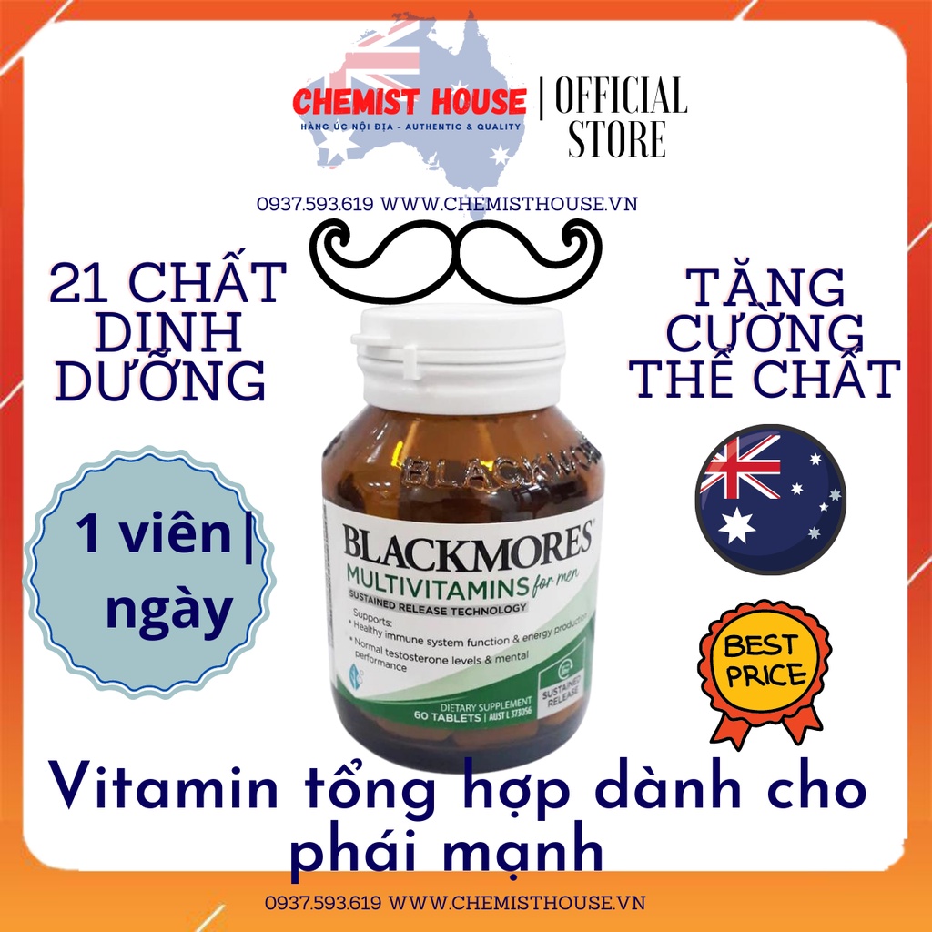 [Hàng chuẩn Úc] Vitamin tổng hợp cho Nam/đàn ông - Blackmores Multivitamin for Men 60V/90/150V