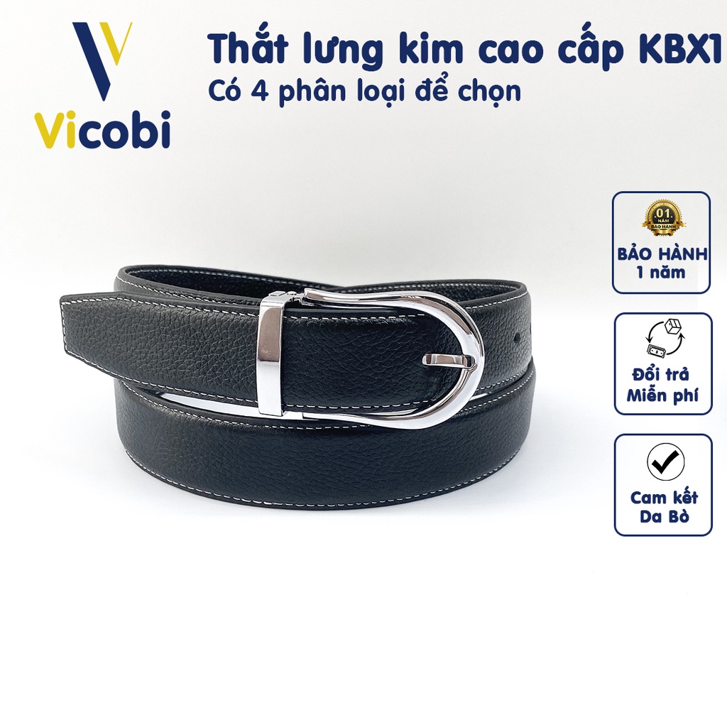 Thắt lưng Nam Da Bò Cao Cấp Vicobi, khóa BẠC KBX1 BẰNG THÉP chống rỉ cực bền dây 3,3cm x 115cm, Made in Viet Nam