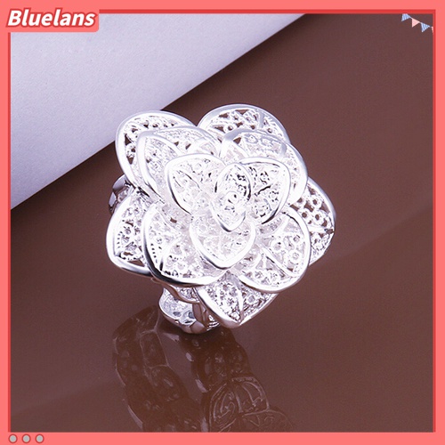 Nhẫn mạ bạc 14k dạng hở hình hoa hồng đính đá lấp lánh sang trọng quyến rũ dành cho nữ