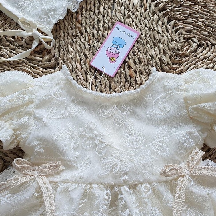 Váy voan bé gái sơ sinh kèm nón MINTSCLOSET Mint's Closet màu kem 1 2 3 tuổi - BV7026 - BV7027 - BV7028