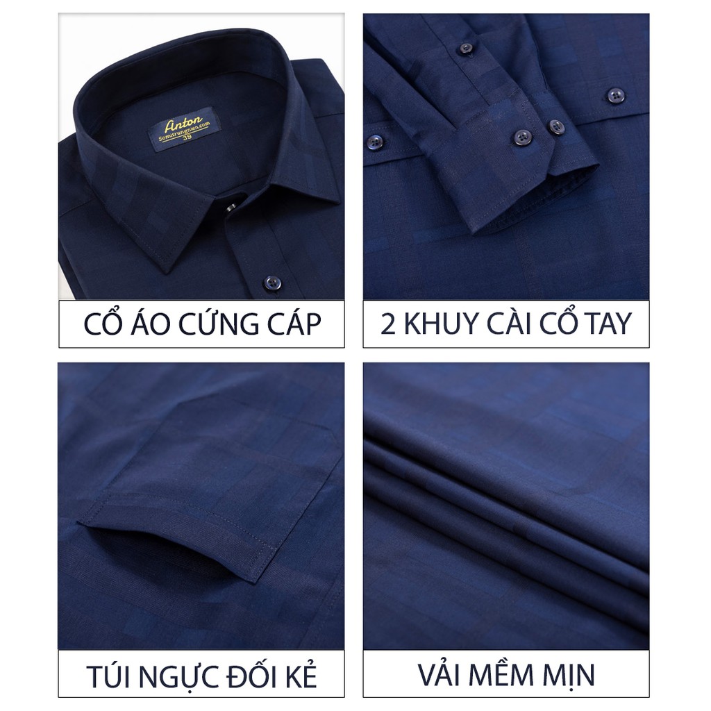 Áo Sơ Mi Nam Công Sở Trung Niên Dài Tay Xanh Tím Than Họa Tiết Kẻ Caro Chìm Thương Hiệu Anton – AT201 | BigBuy360 - bigbuy360.vn