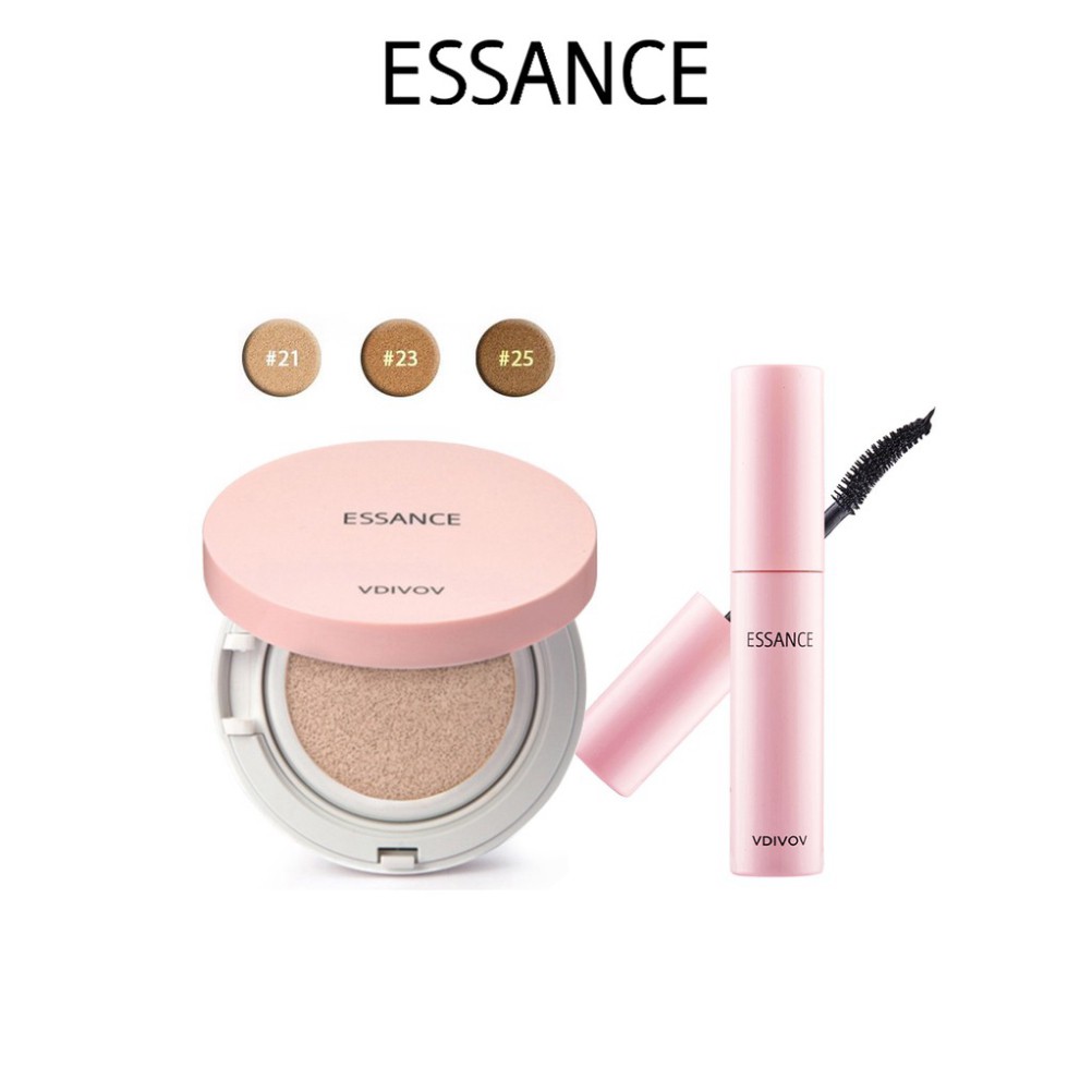 Combo Phấn nước mịn lâu trôi mờ khuyết điểm Essance Veil Fit Cushion SPF50+ PA+++ và Mascara Essance dày và cong mi