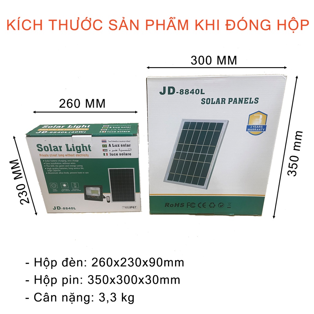 Đèn Pha Năng Lượng Mặt Trời Jindian, Công Suất 40W (Bản Nâng Cấp)