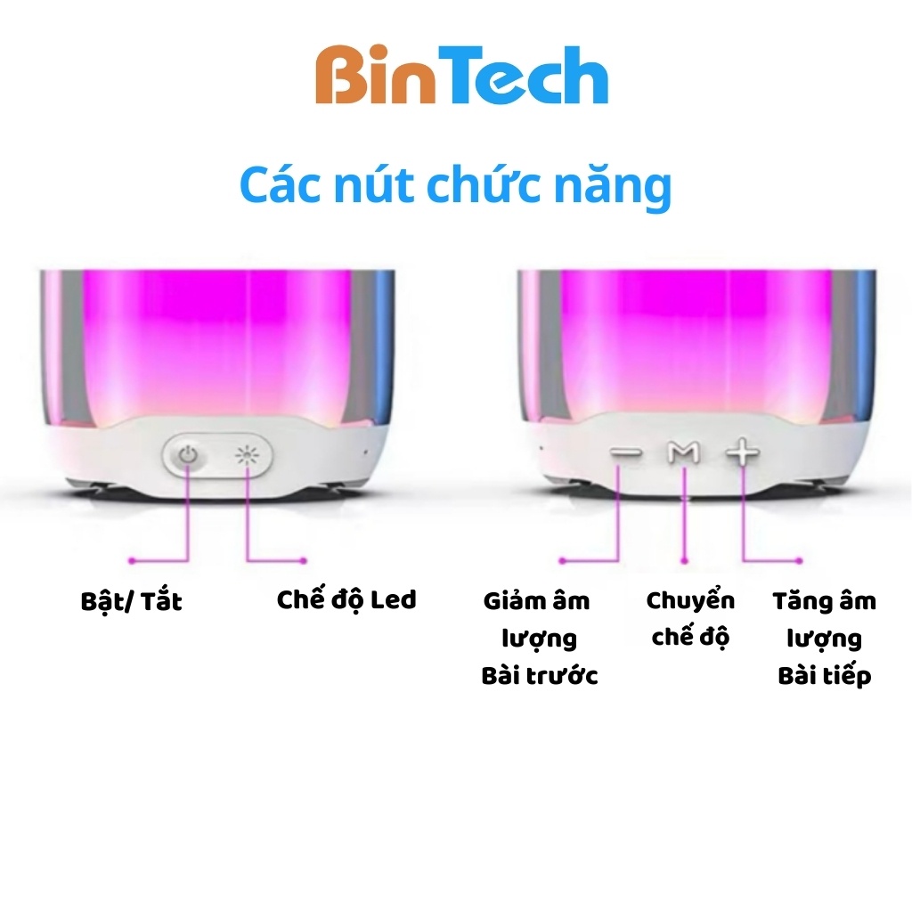 Loa bluetooth mini Pulse 4 BINTECH âm bass căng có dải led đổi màu pin phủng, chống nước