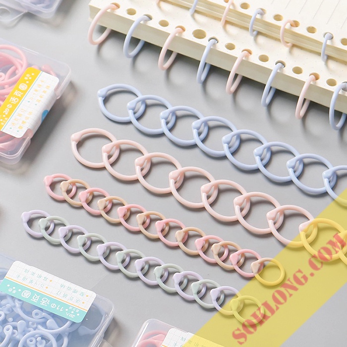 Hộp 12-20 khoen sổ còng móc tròn nhựa K52 khoen làm binder màu pastel SOKLONG, tập ghi chú tiện lợi
