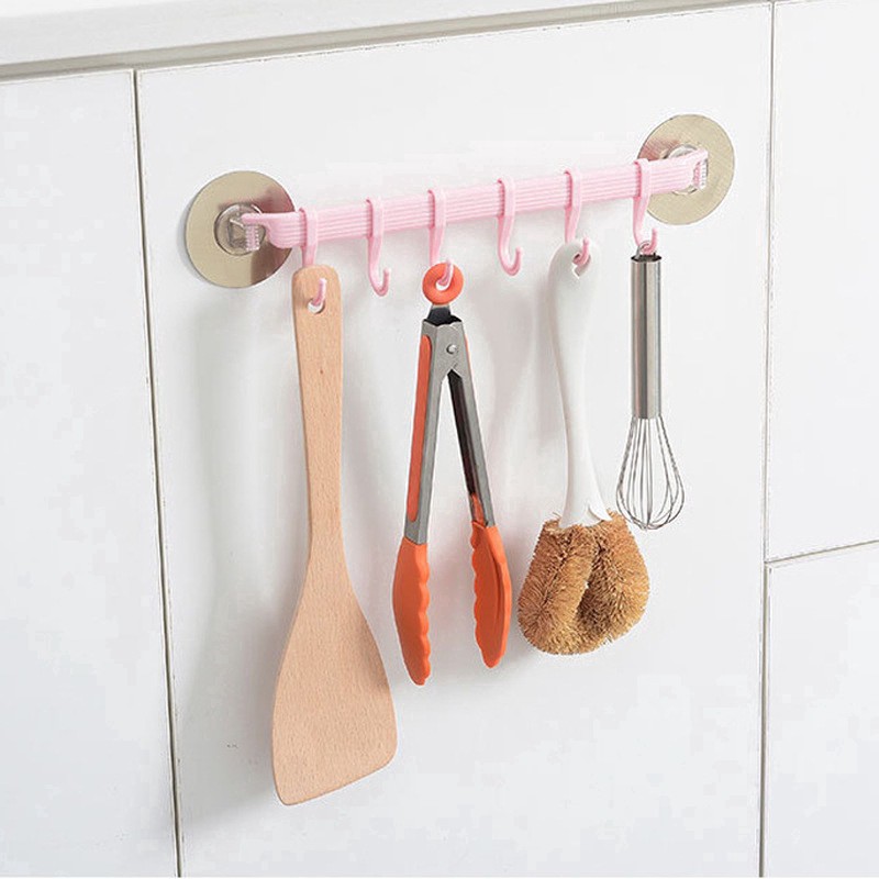 6 hooks Bathroom Wall Organizer Hooks/ Towel Holder Key Hooks/ Pvc Suction Cup Hook  Towel Hanger/ Kitchen Multi-functional Storage Rack/ Bathroom Holder Accessories