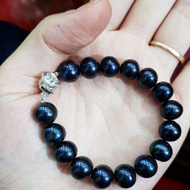 Vòng tay ngọc trai đen chốt hoa mai bạc 925