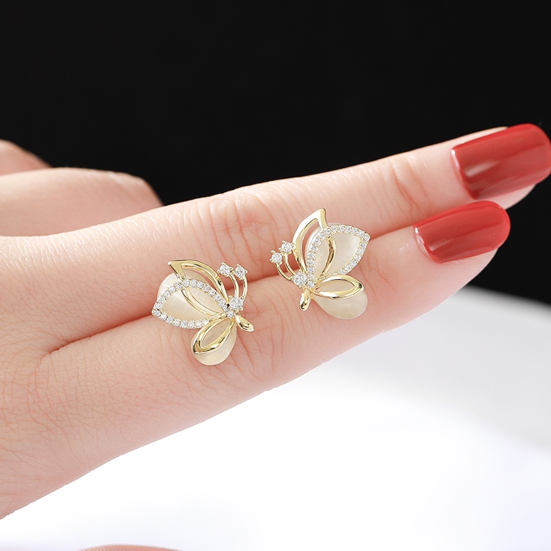 Bông Tai Mạ Bạc 925 Hình Bướm Mắt Mèo Thời Trang Hàn Quốc Cho Nữ