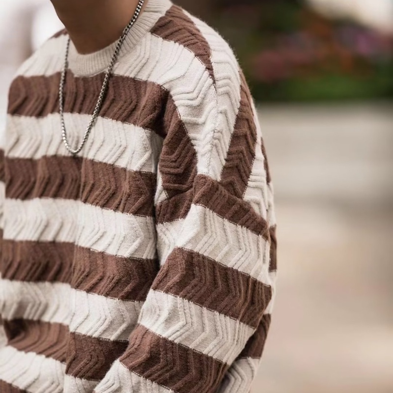 Áo Sweater Chui Đầu Dáng Rộng Họa Tiết Kẻ Sọc Đơn Giản Thời Trang Mùa Thu Phong Cách Hàn Quốc Cho Nam Và Nữ