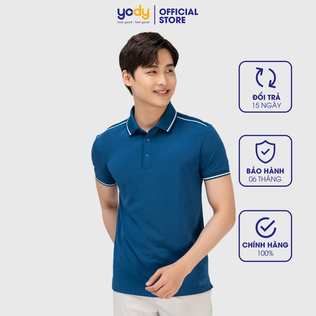 Áo Polo YODY nam phối vai, chất vải cafe thấm hút mồ hôi APM5371
