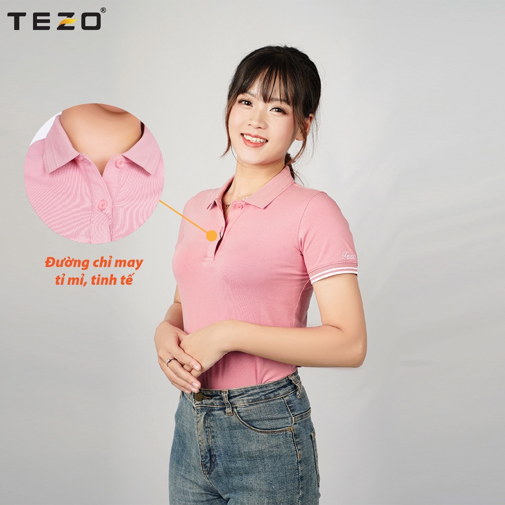 Áo polo nữ TEZO, áo phông ngắn tay có cổ 5 màu chất liệu cotton kiểu dáng trẻ trung,tôn dáng 2106APCT14