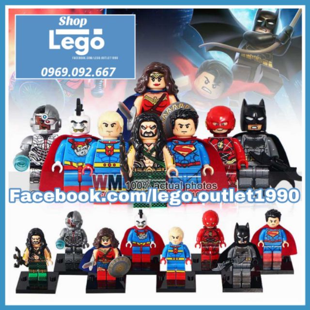 Xếp hình Justice League Wonder Woman - Superman - Cyborg - Flash - Aquaman - Batman Bizzaro Lego Minifigures Xinh X0167