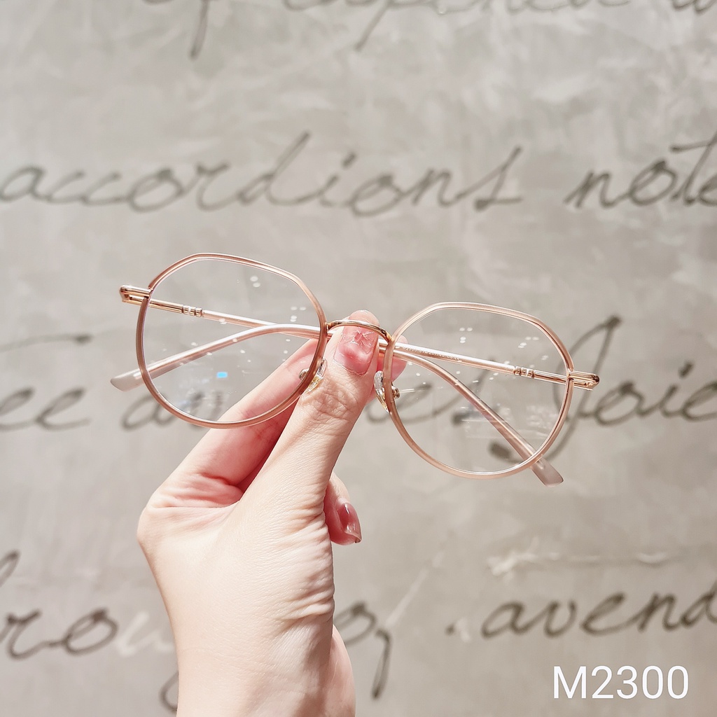 Kính gọng tròn nam nữ LILYEYEWEAR càng kính kim loại tròng chống ánh sáng xanh kiểu dáng thời trang M2300