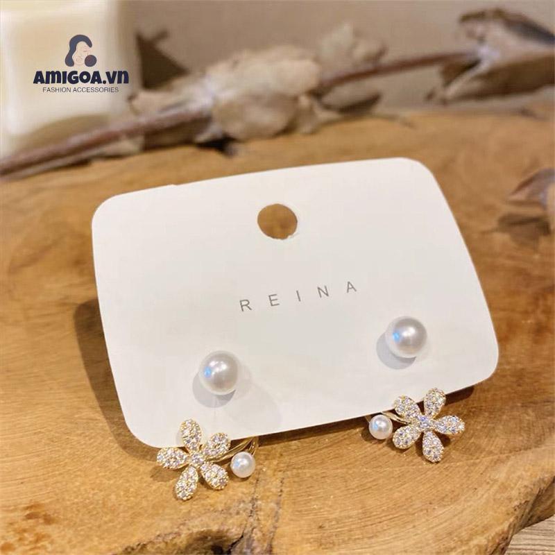 ✨✨Khuyên Tai Hình Hoa Đính Ngọc Trai Thiết Kế Sang Trọng Thời Trang