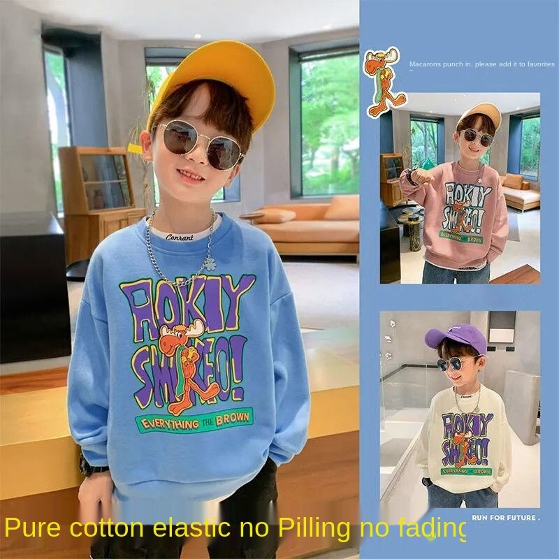 Áo sweater cotton màu xanh dương thời trang xuân thu mới cho bé trai 2021