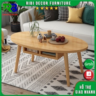 Bàn trà sofa gỗ hình ovan chân gỗ cao 42cm tháo lắp nhanh BTBSF215