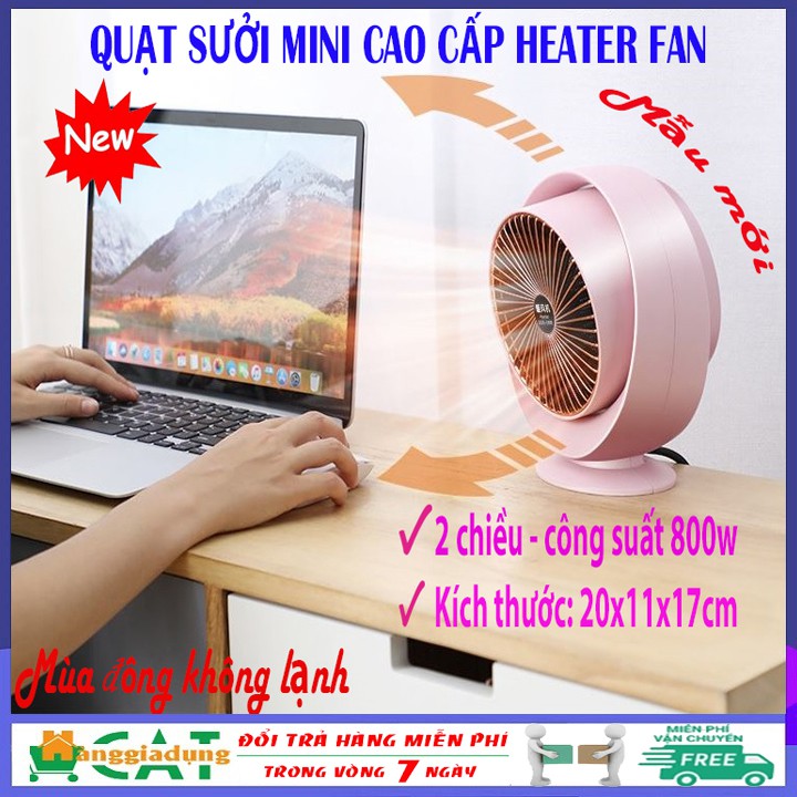 (Mẫu 2020) Quạt sưởi mini 2 chiều để bàn Heater Fan công suất 800W, chống lật