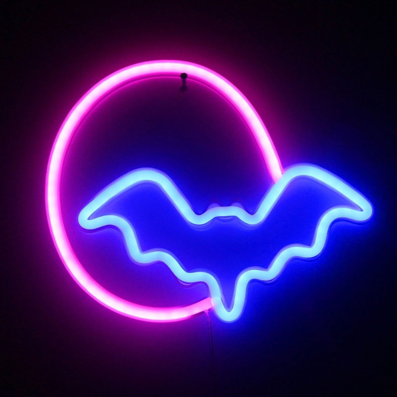 Đèn Neon Hình Mặt Trăng Và Dơi Trang Trí Tiệc Halloween