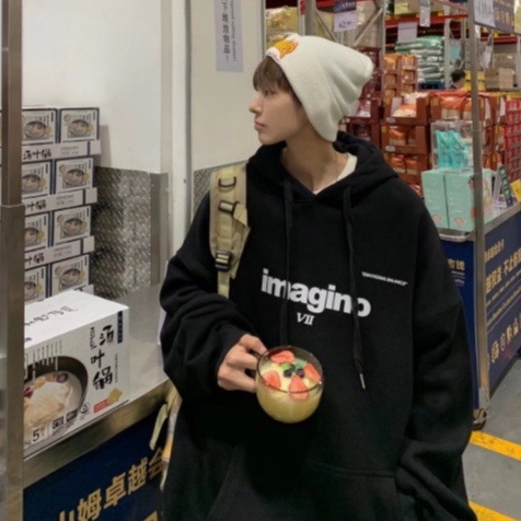 Áo hoodie lót nhung dáng rộng in chữ thời trang dành cho nam phong cách Hàn Quốc áo hoodie unisex thoải mái Cỡ M-5XL