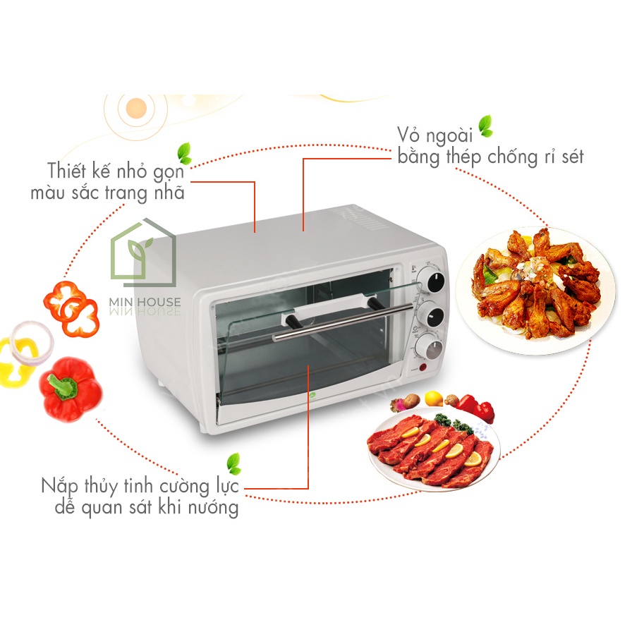 Lò Nướng Điện Đa Năng Đa Năng Mantis 12L Lò Bếp Nướng BBQ Làm Bánh, Làm Đồ Ăn Sáng - Có 1 Khay & 1 Vĩ Nướng - MIN HOUSE