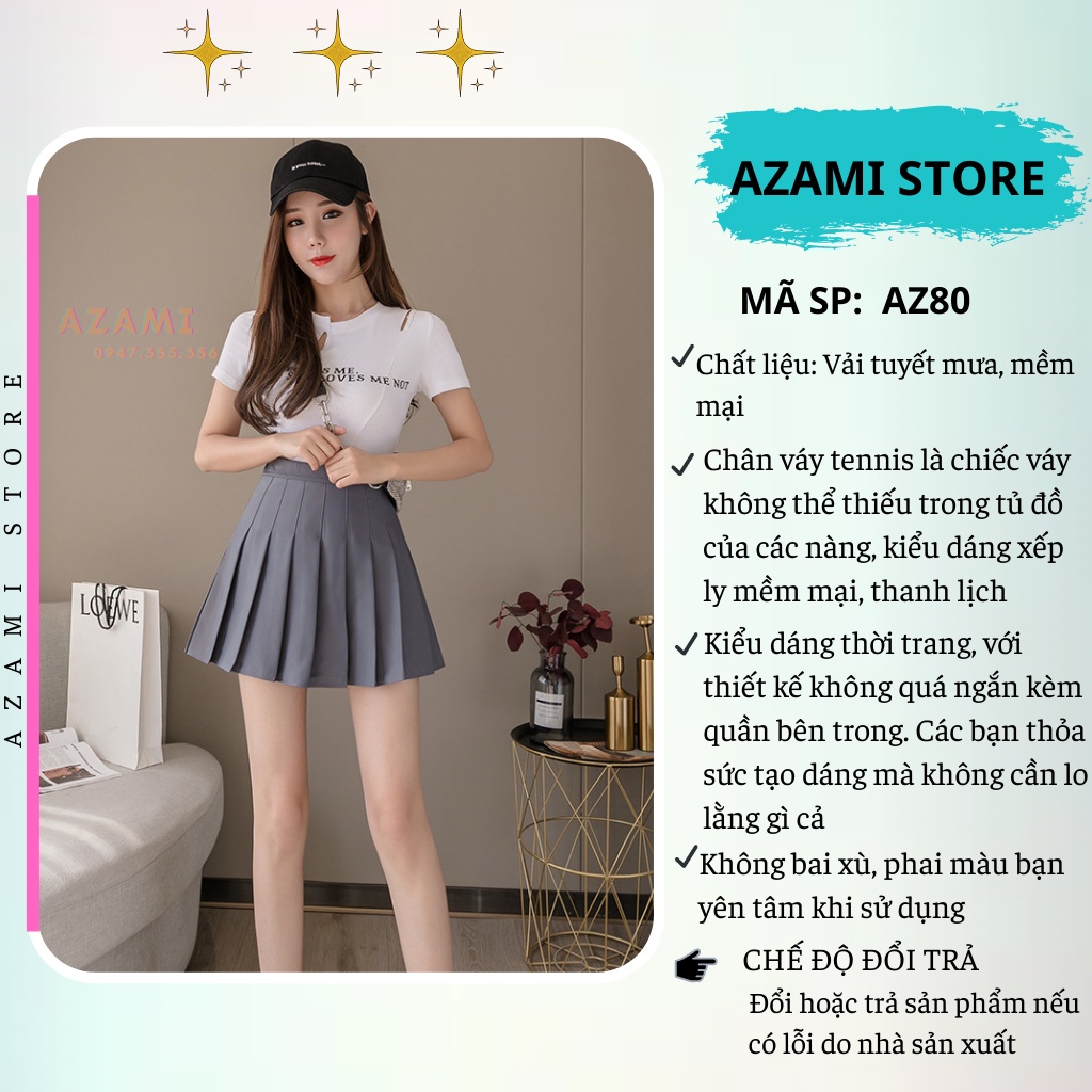 Chân Váy Tennis Xếp Ly Dáng Ngắn Chất Liệu Tuyết Mưa Kiểu Dáng Thời Trang Hottrend Azami Store AZ80