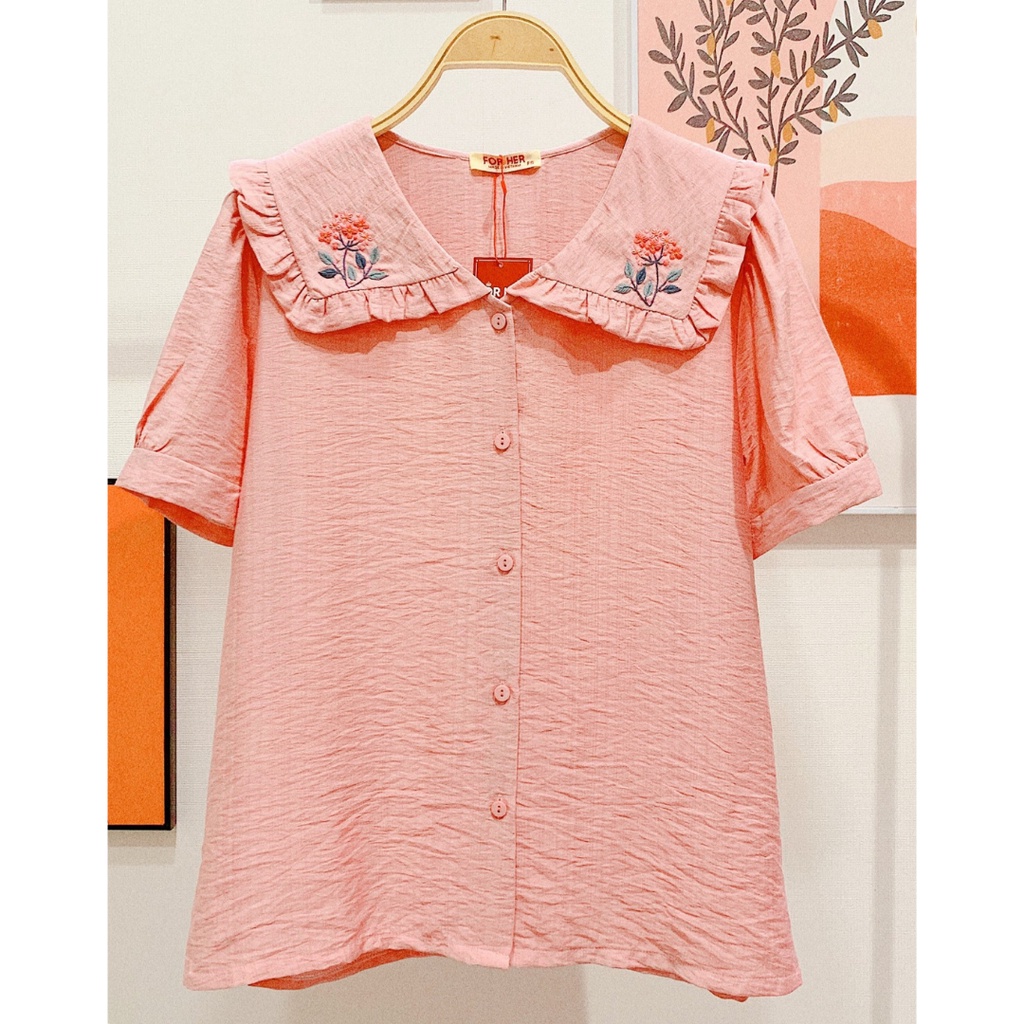Áo Cổ Vuông FOR HER Bèo Hoa Thêu  AO0610