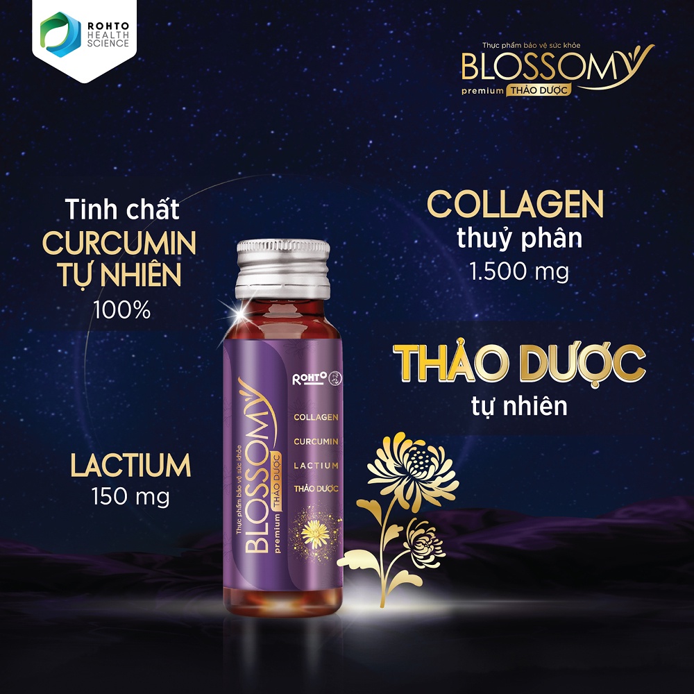 Thực phẩm collagen uống hệ thảo dược Rohto Blossomy Premium lốc 3 chai x 50ml