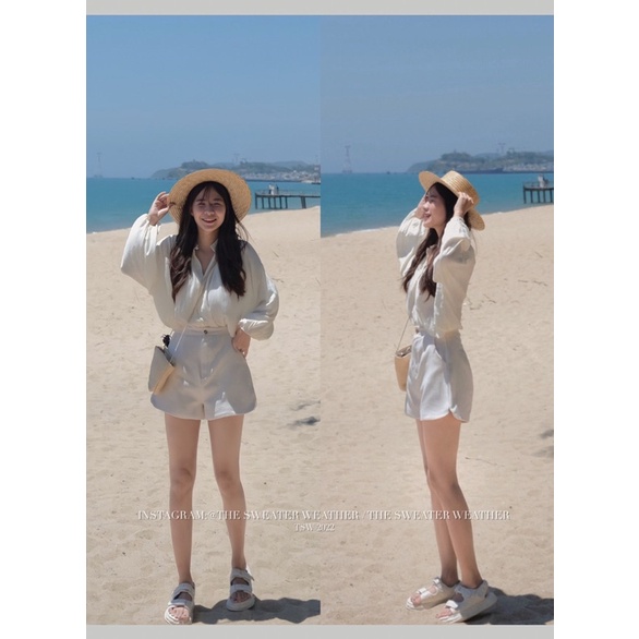 Quần short vải cut out vạt bầu the.sweaterweather TSW (ảnh thật)